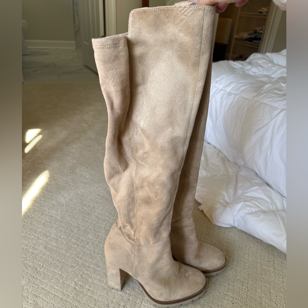 Jennifer Lopez Harlie over the knee boot, beige suede size 11